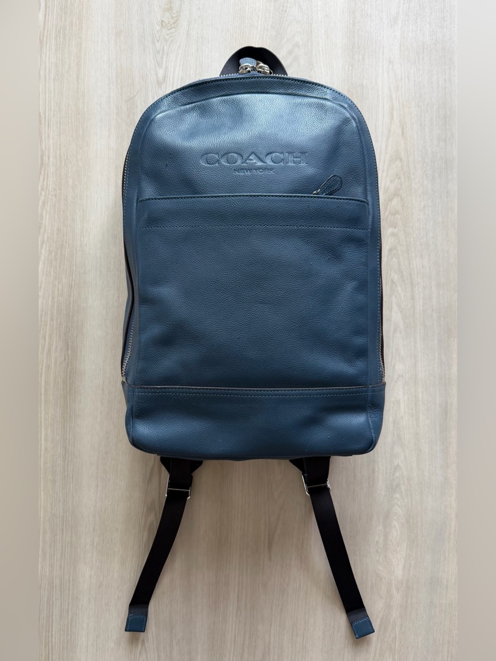 Coach Charles Slim Backpack Navy Leather Used Backpack Bag Daypack Logo